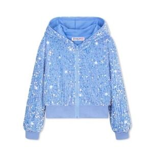 Girls Sequined Zip Up Hoodie WeLakken Age 8Y Blue Sparkly‎ Jacket